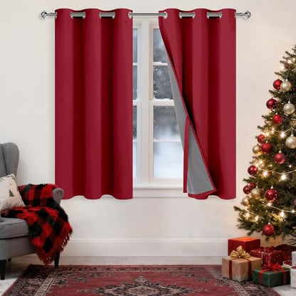 XWZO 100% Blackout Curtains 54 Inches Long with Tiebacks- Soundproof & Energy Efficiency Window Draperies Grommet Top with Black Liner for Small Windows, Christmas Red, W38 x L54, Set of 2 - color: Red, size: 38"W x 54"L (Pack of 2)