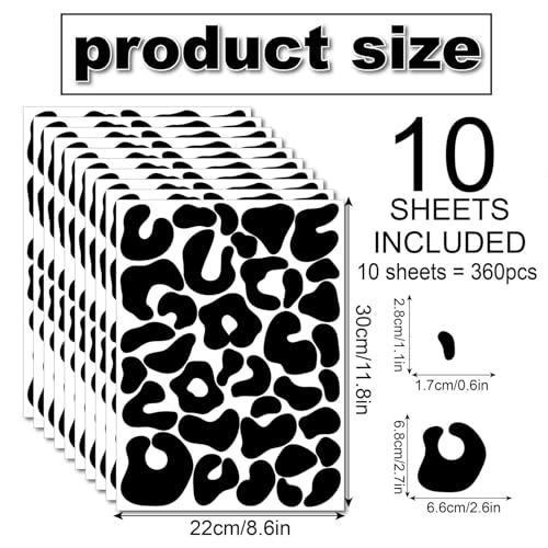 10 Sheets 360Pcs Leopard Wall Decals Removable Peel & Stick Wall Stickers Self-Adhesive Animal Print Vinyl Decor for Nursery, Car,Door, Home, Bedroom, DIY Easy Installation (Black) - color: Leopard2