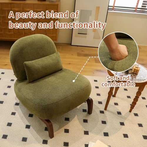 GDFStudio Armless Accent Chair with Solid Wood Legs & Upholstered Cushion, Modern Side Chair for Living Room Bedroom Reading Nook Balcony Apartment Waiting Area Comfortable Seating, Green - color: Green