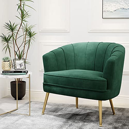 Velvet Accent Chair, Barrel Armchair, Green | Velvet Upholstery, Golden Metal Legs, Comfy Barrel Back, Modern Style, Living Room Bedroom Office - color: Green, size: 1 Chair