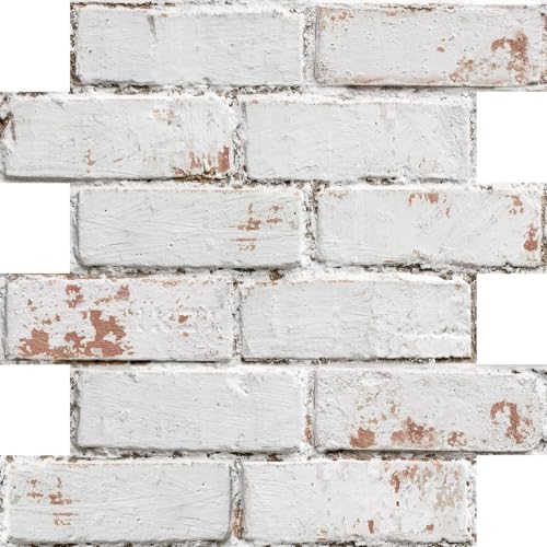 3D Faux Brick Wall Panels Peel and Stick, 10 Pcs 11.8" x 11.8" | Retro Whitewash, Not Real Brick, Ultra-Light Thin PVC 3D Fake Brick Wallpaper Decorative Tiles for DIY Interior Decor - color: Retro Whitewash-1
