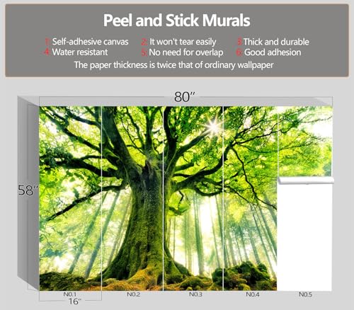 XMPMBM-Peel and Stick Forest Theme Wallpaper Green Tree wall Mural | Thick and tear-resistant,Will not be damaged during repositioning,Living Room Bathroom,Bedroom wallpaper.S-80"X58" - color: M05, size: 80"x58"