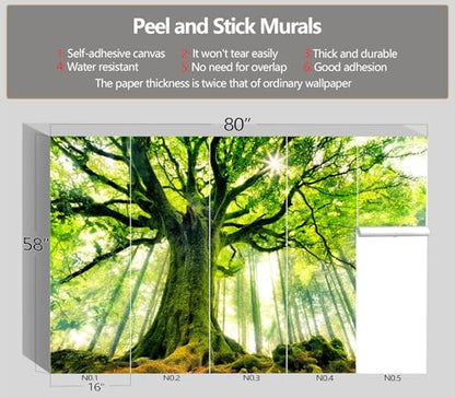 XMPMBM-Peel and Stick Forest Theme Wallpaper Green Tree wall Mural | Thick and tear-resistant,Will not be damaged during repositioning,Living Room Bathroom,Bedroom wallpaper.S-80"X58" - color: M05, size: 80"x58"