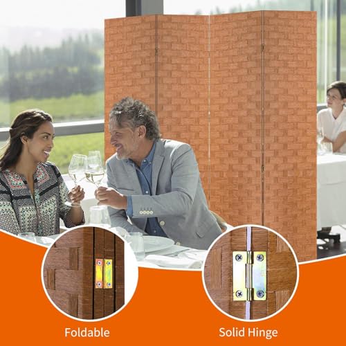 BLKMTY Room Divider, 6ft Folding Privacy Screens, Wall Divider Portable Room Seperating Freestanding Wood Screen, 4 Panels Hand-Woven Design Screen Double Hinged Dividers for Bedroom, Natural - color: Natural