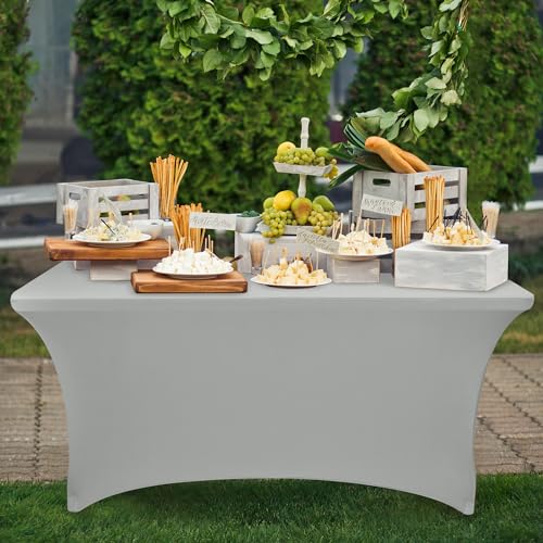 Nasitos 2 Pack 8 ft Table Cloth Rectangle Tables-Open Back Spandex Fitted Tablecloth, Grey Stretch Table Covers Washable and Wrinkle Resistant for Trade Show, Parties, Wedding, Banquet, Cocktails - color: Grey, size: 8FT