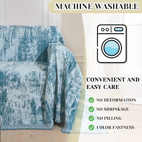 Small Couch Cover Oversized Chair Cover Washable Boho Recliner Slipcover, Pet Friendly Couch Protector with Tassels, Abstract Geometric Design, 71" x 91", Blue - color: U-blue Abstract, size: 71"x 91"
