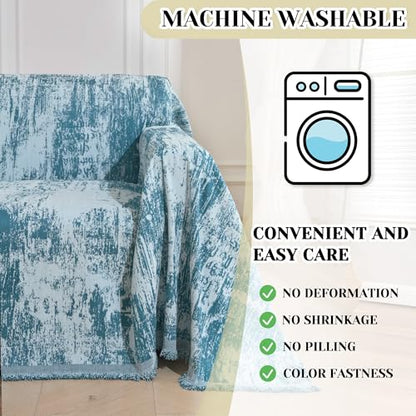 Small Couch Cover Oversized Chair Cover Washable Boho Recliner Slipcover, Pet Friendly Couch Protector with Tassels, Abstract Geometric Design, 71" x 91", Blue - color: U-blue Abstract, size: 71"x 91"