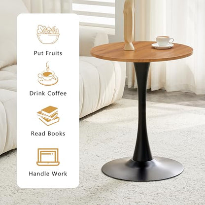 23.6" Round Dining Table, Mid-Century Modern Tulip Table with Thickened Tabletop & Metal Pedestal, Circle Bistro Table for Kitchen, Small Places, Apartments, Cafe - color: Wood, size: 23.6" dining table