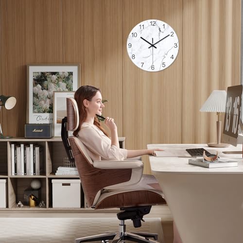 Marble Glass Wall Clocks Battery Operated 16 Inch | Big White Abstract Modern Analog Wall Clocks for Living Room Office Dining Room Silent Non Ticking Wall Clock - color: White1, size: 16 Inch