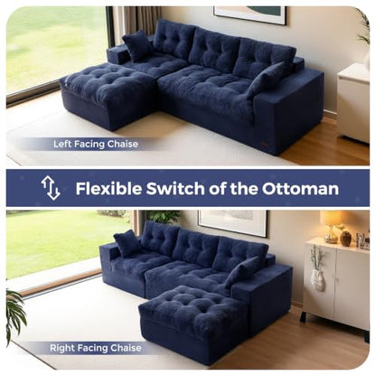 MAXYOYO Boneless Couch, 96-Inch L-Shaped Cloud Couch with Ottoman | Navy Layered Cushioning and Flexible Modules Create an Upholstered Sofa in a Box with No Assembly for Spacious Living Rooms. - color: Navy, size: 96" L Shape