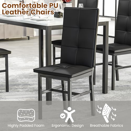 Hooseng Dining Table Set for 4, Faux Marble Small Kitchen Table with 4 PU Leather Chairs, Modern 5 Piece Dinner Table Set for Dining Room, Breakfast Nook, Samll Space, White & Black - color: White