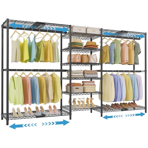 VIPEK X3 Plus Large Expandable Closet Rack Wardrobe Closet Organizer Black | Freestanding Clothes Racks with Adjustable Shelves and Hanger Rods from 5'10" to 8'8", Large Modular Closet Systems 1360LBS - color: Black, size: X3 Plus