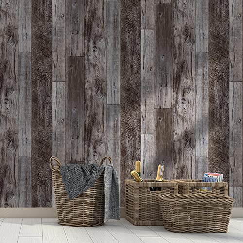 Yun-aeon Gray Wood Peel and Stick Wallpaper 17.3" X 236" Self Adhesive Wallpaper Backsplash Line Removable Wall Paper Bathroom Old Furniture Renovation Furniture - color: Natural Wood-Gray, size: 17.3" x 236"