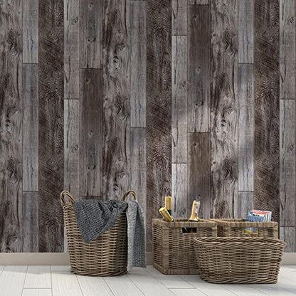 Yun-aeon Gray Wood Peel and Stick Wallpaper 17.3" X 200"Self Adhesive Wallpaper Backsplash Line Removable Wall Paper Bathroom Old Furniture Renovation Furniture - color: Natural Wood-Gray, size: 17.3" x 200"