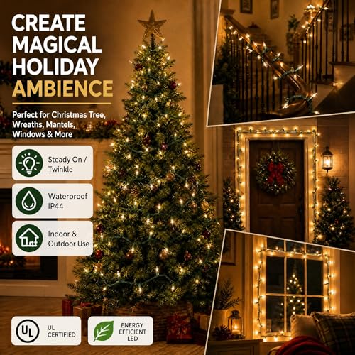 TW SHINE Warm White Christmas Lights Outdoor, 20FT 100 Count Incandescent Christmas Light Indoor, Waterproof Christmas Tree String Lights for Xmas Decorations | TW SHINE Christmas Light Indoor, Waterproof Christmas Tree String Lights for Outside Xmas Deco