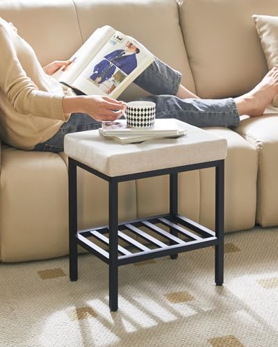 IBUYKE Rectangular Makeup Stool, Linen Seat Vanity Chair, Linen WBD017Y | Adjustable Feet Storage Space Footrest Multi-Use Small Side Table Ottoman Bedroom - color: Linen, size: Rectangular