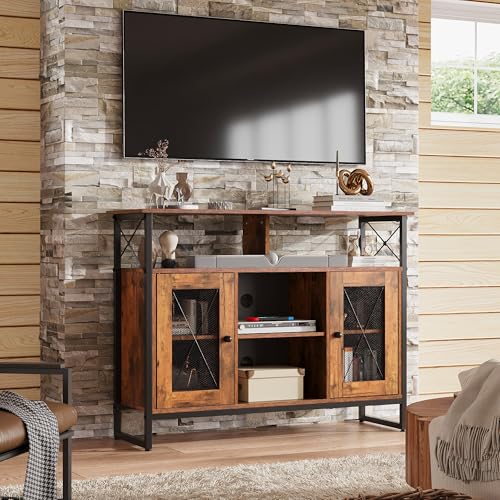 WLIVE TV Stand for 43 Inch TV, Small Entertainment Center with Storage Cabinet & Adjustable Shelves, Farmhouse Industrial TV Stands for Living Room and Bedroom, 32" TV Console, Rustic Brown - color: Rustic Brown, size: 39 Inch