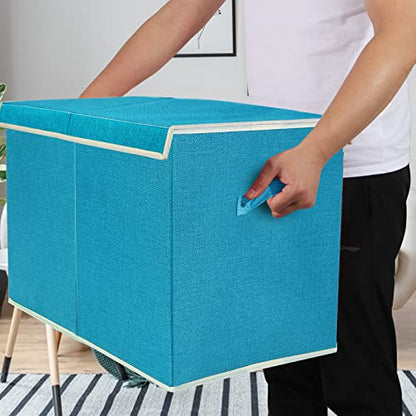 Large Toy Box Chest Storage with Flip-Top Lid, Kids Toy Storage Bin Boxes | Toy Chest with Rivets Handles for Kids, Boys, Girls, Nursery, Playroom, Living Room, Bedroom, 25"x 13" x 16" (Linen Teal) - color: Large Teal