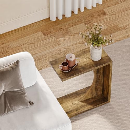 LITTLE TREE C Shaped End Table for Sofa & Bedroom - Small Side Table for Living Room, Over Couch Tray Stand for Laptop, Snacks, Books, Brown, 1 Pack - color: Brown