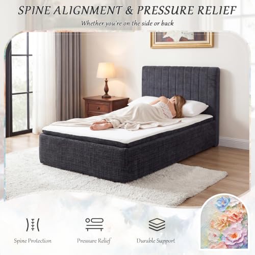 Queen Compression Bed Boneless Bed Frame with Mattress and Headboard - color: Blue, size: Queen