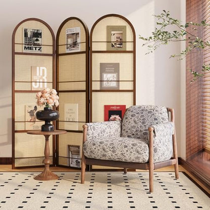 Rattan Room Divider with Bookshelf,Privacy Screen for Home Office & Bedroom,Portable Partition, Wooden Frame - color: Walnut-rattan