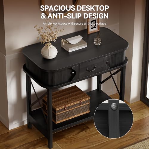 39'' Narrow Console Table, 2-Tier entryway Sofa Table, Black | Narrow Console Table with Drawer & Cabinets; Sturdy X-Frame, Slim Wood for Entryway, Hallway, Living Room & Behind Couch - color: Black
