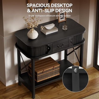 39'' Narrow Console Table, 2-Tier entryway Sofa Table, Black | Narrow Console Table with Drawer & Cabinets; Sturdy X-Frame, Slim Wood for Entryway, Hallway, Living Room & Behind Couch - color: Black