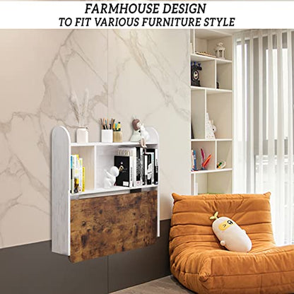 Wall Mounted Drop-Leaf Table, Floating Laptop Desk, Folding Table with Shelves, Multifunctional Computer Workstation with Storage Compartments in Home Office for Space Saving (Grayish White) - color: Grayish White