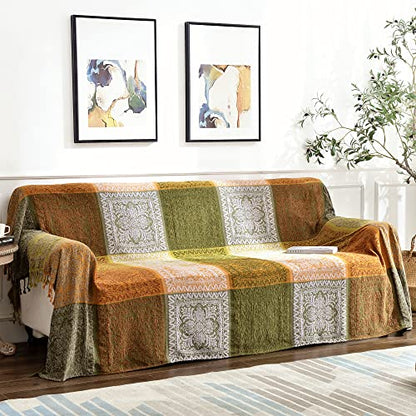 Boho Throw Blanket, Bohemian Tassels Throw Blankets for Bed Couch Soft Chair， Chenille Fringe Tassels (New Green, Large 86 * 102Inches) - color: New Green, size: Large (86 x 102 in)