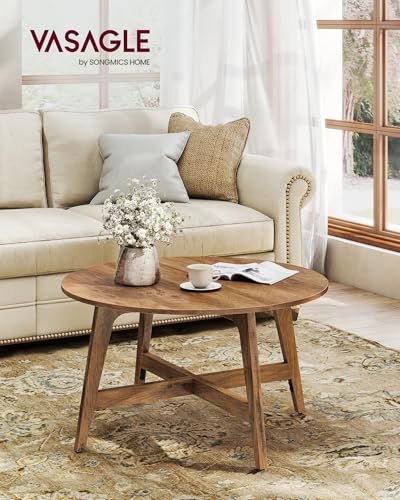 VASAGLE Round Coffee Table, 31.5-Inch Center Table, Tapered Legs | Curved Transitions, Easy to Assemble, for Living Room, Honey Brown, MAEZO Collection ULCT251KB01S - color: Honey Brown, size: 31.5"Dia. x 18"H