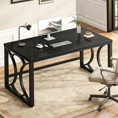 HSH Black Computer Desk,55 Inch Metal Wooden Home Office Writing Desk | Industrial Executive Desk for Work , Modern Student Gaming Computer PC Table,Work from Home,Sturdy Metal Frame,Easy Assembly - color: Black Oak