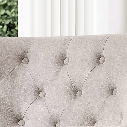 Rosevara Atlas Mid-Century Modern Accent Chair - Upholstered Tufted Armchair with Soft Cushion for Living Room, Bedroom & Small Spaces - color: Velvet Natural Beige