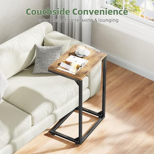 Simple Trending C Shaped End Table, Small Side Table, TV Trays for Couch, Sofa Table for Living Room, Bedside, Rustic Brown - size: Wide Table Top Single Set