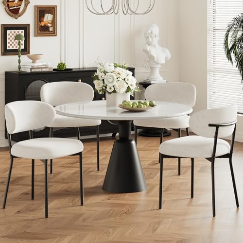 Upholstered Dining Chairs Set of 4, Modern Fabric Kitchen Chairs with Curved Backrest and Cushioned Seat, Sturdy Metal Legs, Modern Dining Chairs for Kitchen Dining Room, Living Room,Beige - color: Beige, size: Set of 4