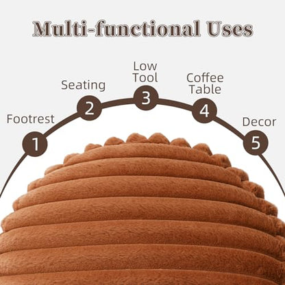 Round Unstuffed Ottoman Cover Pouf Foot Rest, Caramel | Cover Only, 20x20x8 In, Soft Short Plush, Ribbed Texture, Modern Style, Living Room, Bedroom, Reading Nook - color: Caramel