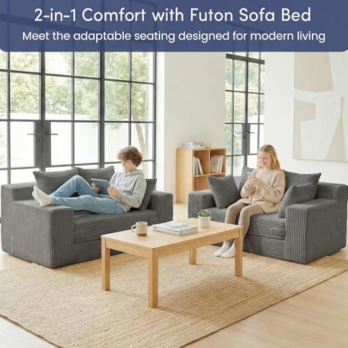 cidludto Boneless Couch Loveseat Sleeper, Convertible Sofa Bed Folding Couch Bed Foldable, 2 in 1 Boneless Chair Bed & Futon Sofa Bed, Small Pull Out Sofa with 4 Pillows for Living Room, Grey - color: Grey, size: Loveseat-55''