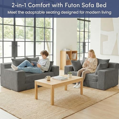 cidludto Boneless Couch Loveseat Sleeper, Convertible Sofa Bed Folding Couch Bed Foldable, 2 in 1 Boneless Chair Bed & Futon Sofa Bed, Small Pull Out Sofa with 4 Pillows for Living Room, Grey - color: Grey, size: Loveseat-55''