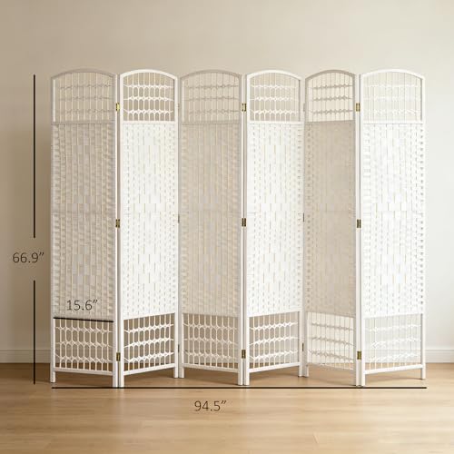 HOMCOM 6 Panel Room Divider, Folding Privacy Screen, 5.6', White | Room Separator, Wave Fiber Freestanding Partition Wall Divider - color: White, size: 6 Panel