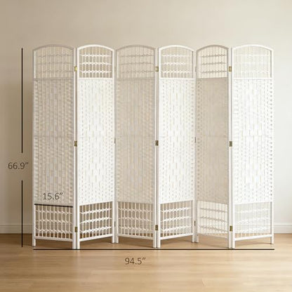 HOMCOM 6 Panel Room Divider, Folding Privacy Screen, 5.6', White | Room Separator, Wave Fiber Freestanding Partition Wall Divider - color: White, size: 6 Panel