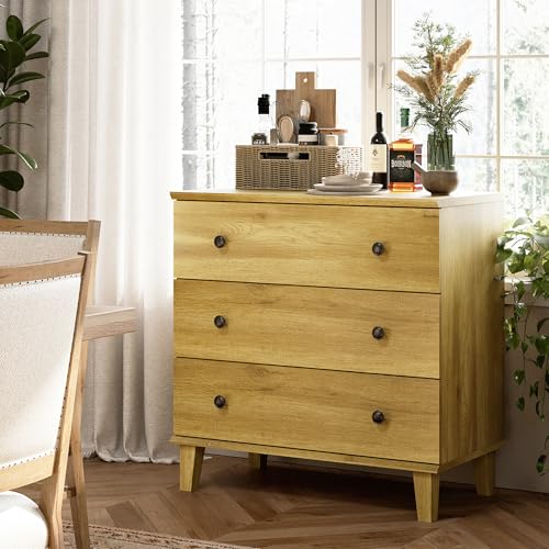 Bedroom Dresser with 3 Drawers, Chest of Drawers, Modern Closet Organizer Bachelors Chest w/Solid Wood Legs for Living Room, Baby Room, Nursery, Oak - color: Brown Oak