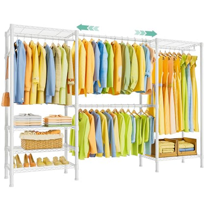 SEMHOR E06 Expandable Heavy Duty Clothes Rack for Reach-in Closet | Freestanding Clothing Racks with Shelves, Carbon Steel Closet Organizer System Adjustable 70.8-93.9", Max Load 800LBS, White - color: White