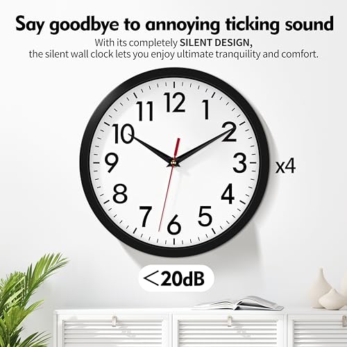 4 Pcs Multi Time Zone Wall Clock Silent Non Ticking Quartz Battery Operated | 10 Inch Black Modern Wall Clock Quiet for Classroom Clocks for Living Room Garage Office Home Bedroom Kitchen Bathroom - size: 10 Inch