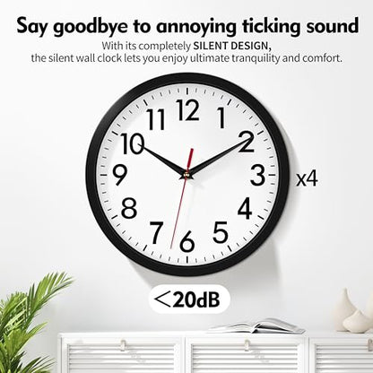 4 Pcs Multi Time Zone Wall Clock Silent Non Ticking Quartz Battery Operated | 10 Inch Black Modern Wall Clock Quiet for Classroom Clocks for Living Room Garage Office Home Bedroom Kitchen Bathroom - size: 10 Inch