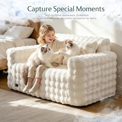 ZurNesfure Sofa Couch Loveseat Boneless Sofa with Pillow White,Loveseat | No Assembly Need, Modern Couch with deep seat and Washable Cover Cloud Sofa for Living Room Bedroom Apartment - color: Bubble White, size: Loveseat