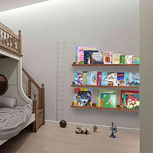 AZSKY 48 Inch Long Floating Shelves Wall Mounted Light Walnut Narrow Photo Picture Ledge Shelves Set of 3 Nursery Book Shelves Photo Frames Display Shelves Kitchen Spice Rack - color: Light Walnut, size: 48in set 3