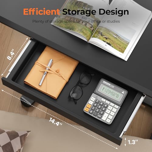 32" Mobile Desk with Drawer, Rolling Standing Desk on Wheels | Height Adjustable Desk with Cup Holder and Hooks, Portable Laptop Cart with Storage for Home Office, Black - color: Black, size: 32"