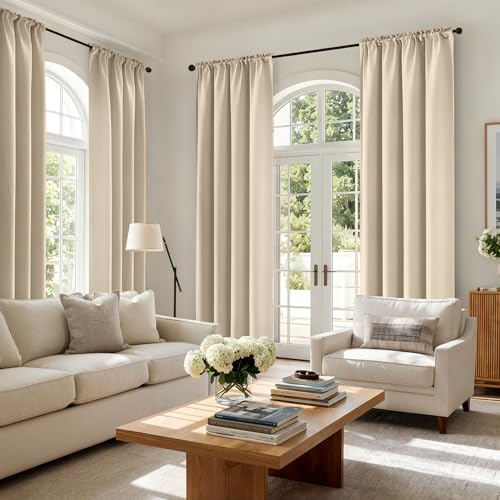MIULEE Cream Beige Blackout Curtain for Bedroom Living Room 40"x72" 2 Panel | Thermal Insulated, Room Darkening Drapes, Rod Pocket, Noise Reduction, Light Blocking, Solid Window Treatments - color: Cream Beige, size: 40"W x 72"L (Pack of 2)