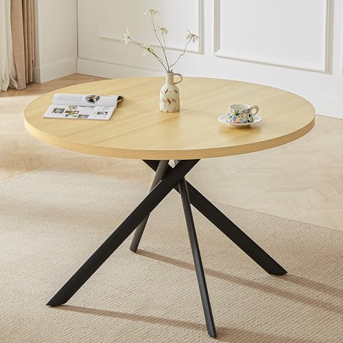 HIPIHOM 45.3 Inch Modern Round Dining Table for 4, Space-Saving Dinette with Carbon Steel Legs for Home Kitchen Apartment(Cream Table) - color: Cream Table