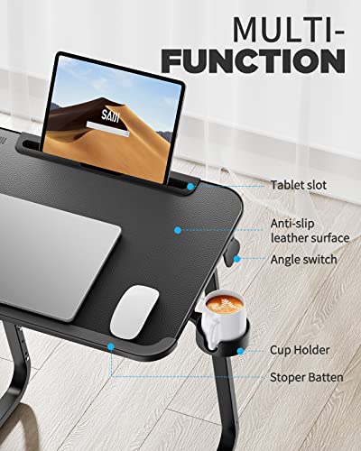 SAIJI Heavy Duty TV Trays Upgraded TV Tables for Eating on Couch | Angle & Height Adjustable Living Room Dinner Table, Laptop Desk for Sofa/Bedside/ Recliner, with Cup Holder and Tablet Slot - color: Black