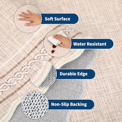 GarveeHome Scalloped Washable Area Rugs 4x6 Rug for Entryway Non Slip, Beige - color: Beige, size: 4' x 6' (Rectangular)
